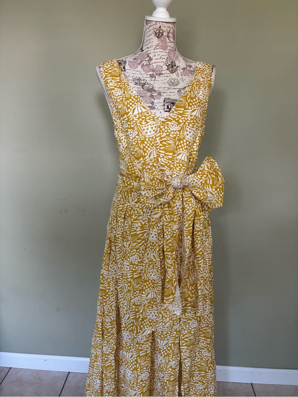 Aakaa Yellow & White Floral Wrap Maxi Dress
